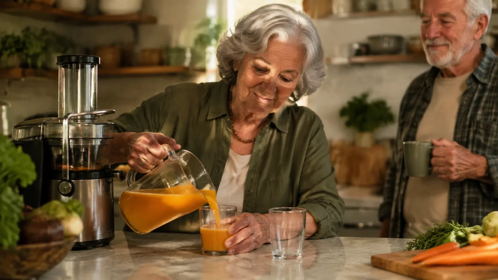 A small 16 ounce juice cup sitting on a counter next to a second empty glass waiting to be filled